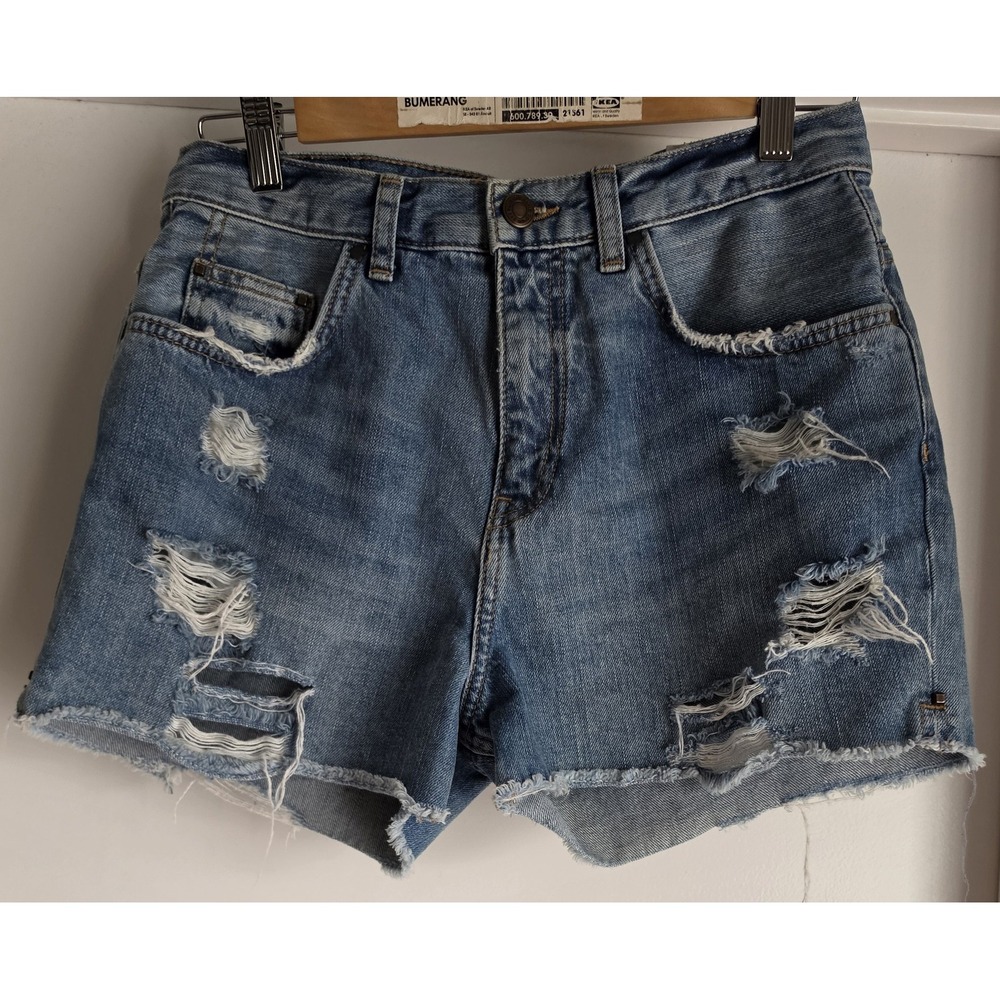 Zara Denim Shorts Women Size 6 Blue Solid Casual Jean Cut-Off Streetwear